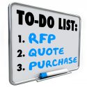 RFP, quote and purchase words written on a dry erase board to do list to remind you to answer a request for proposal and provide costs or prices to new customers or prospects